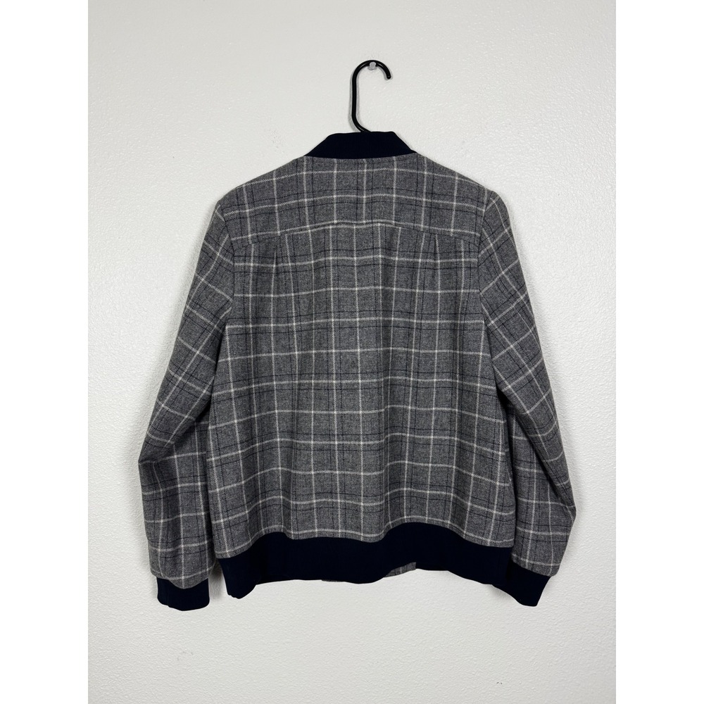 Pendleton Women's L Virgin Wool Plaid Bomber Jacket Gray Navy USA Fabric Preppy